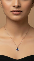 Elegant Sapphire Halo Oval Pendant Necklace