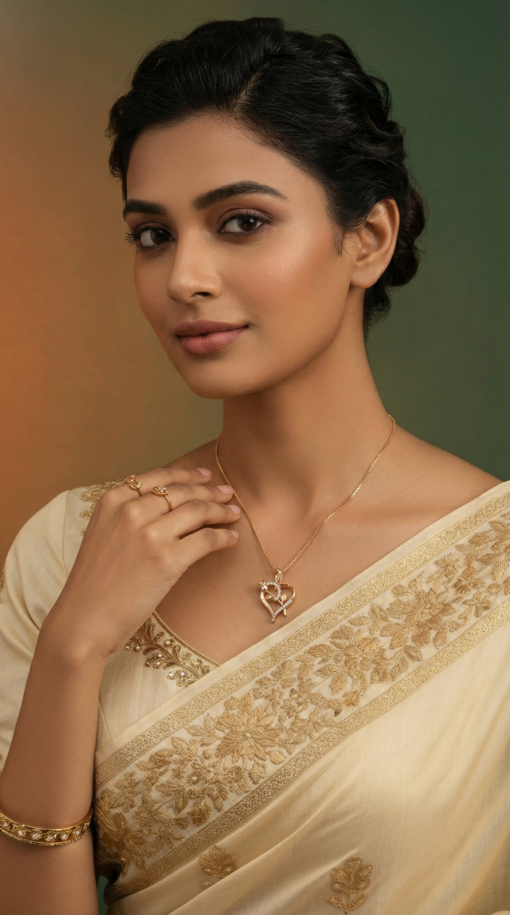 Golden Rose Heart Pendant Necklace
