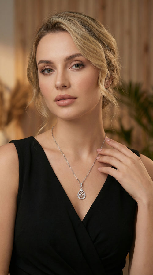 Elegant Crystal Lattice Teardrop Pendant Necklace