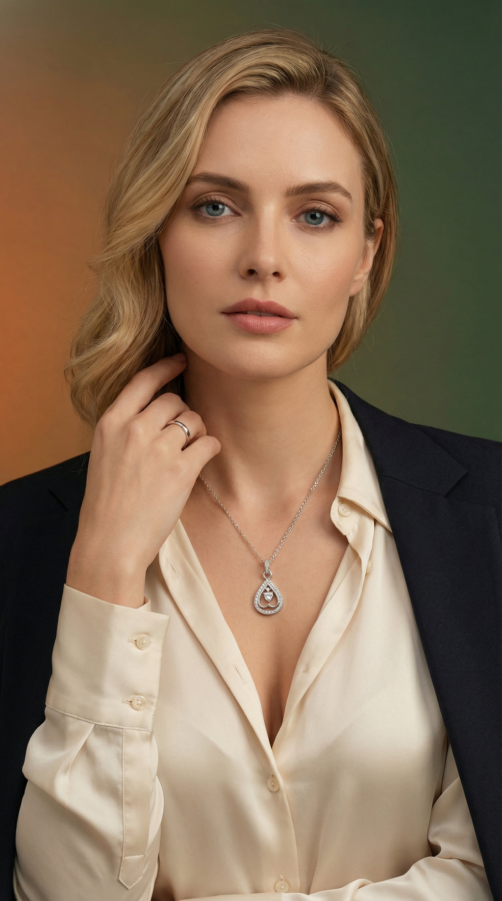 Romantic Heart Teardrop Crystal Pendant Necklace
