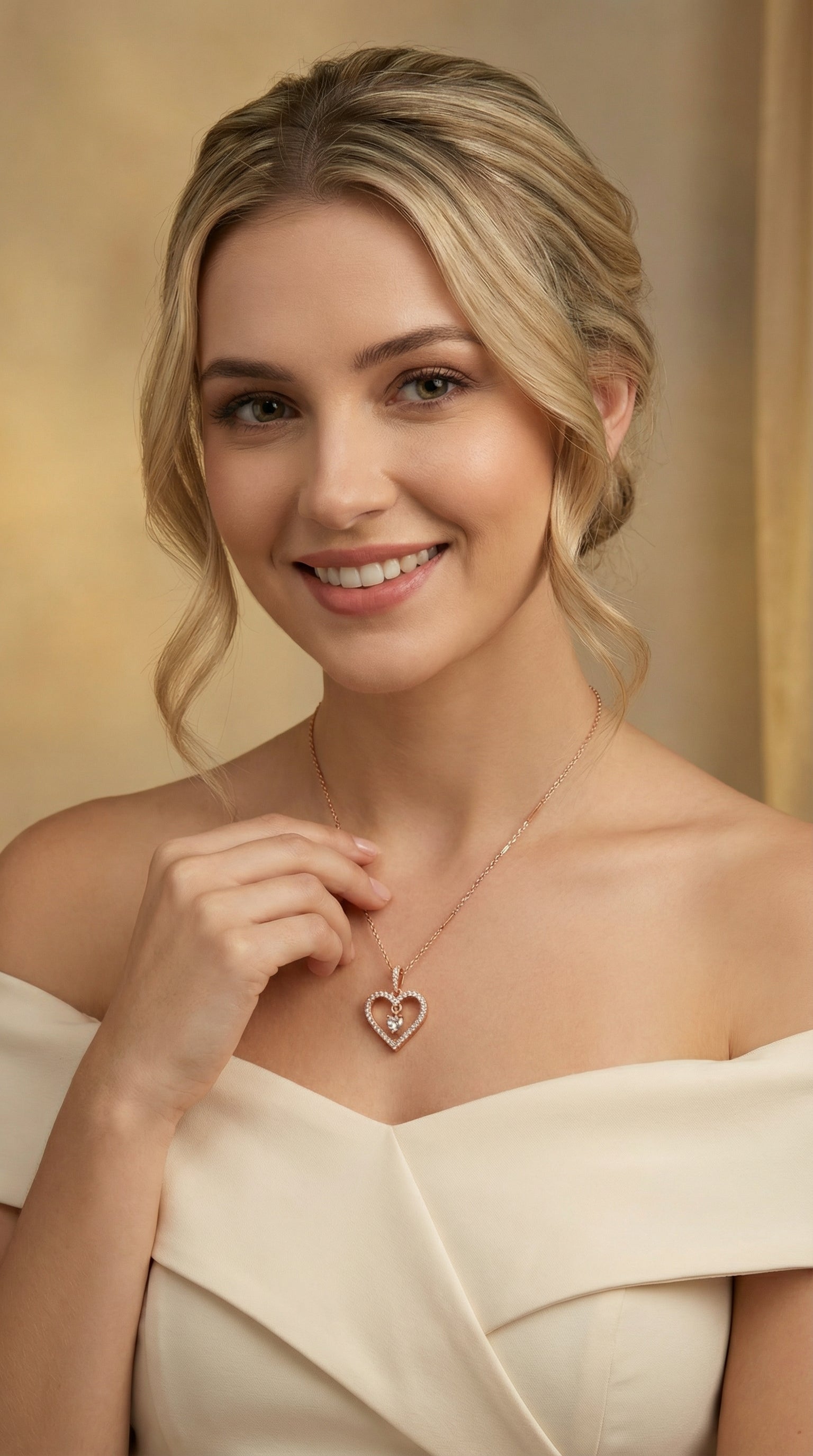 Rose Gold Crystal Heart Pendant Necklace