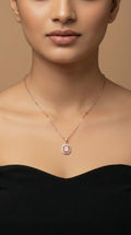 Elegant Pink Halo Square Pendant Necklace
