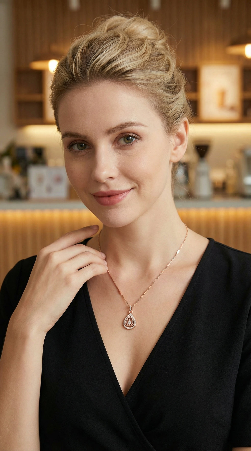 Rose Gold Double Teardrop Crystal Pendant Necklace