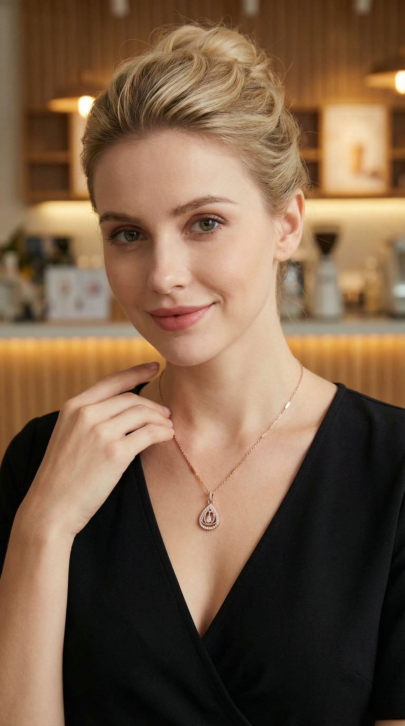 Rose Gold Double Teardrop Crystal Pendant Necklace