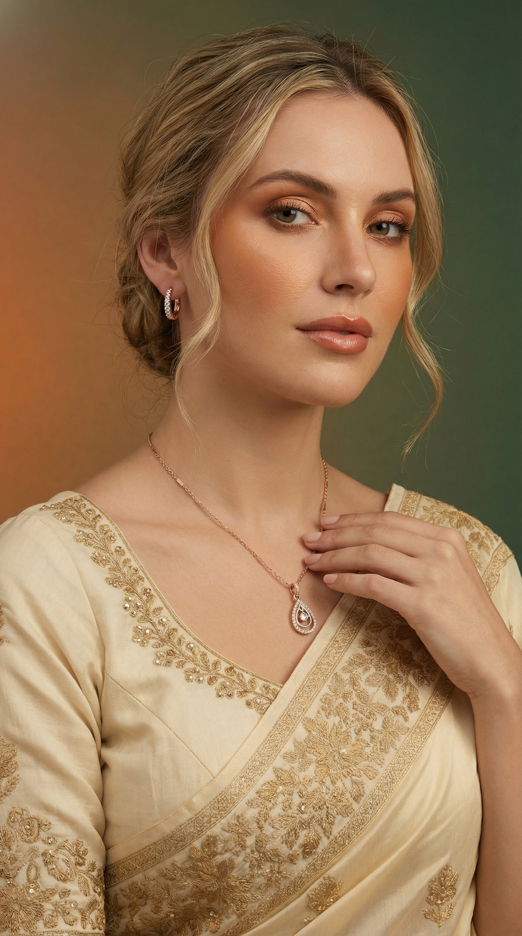 Rose Gold Crystal Drop Teardrop Pendant Necklace