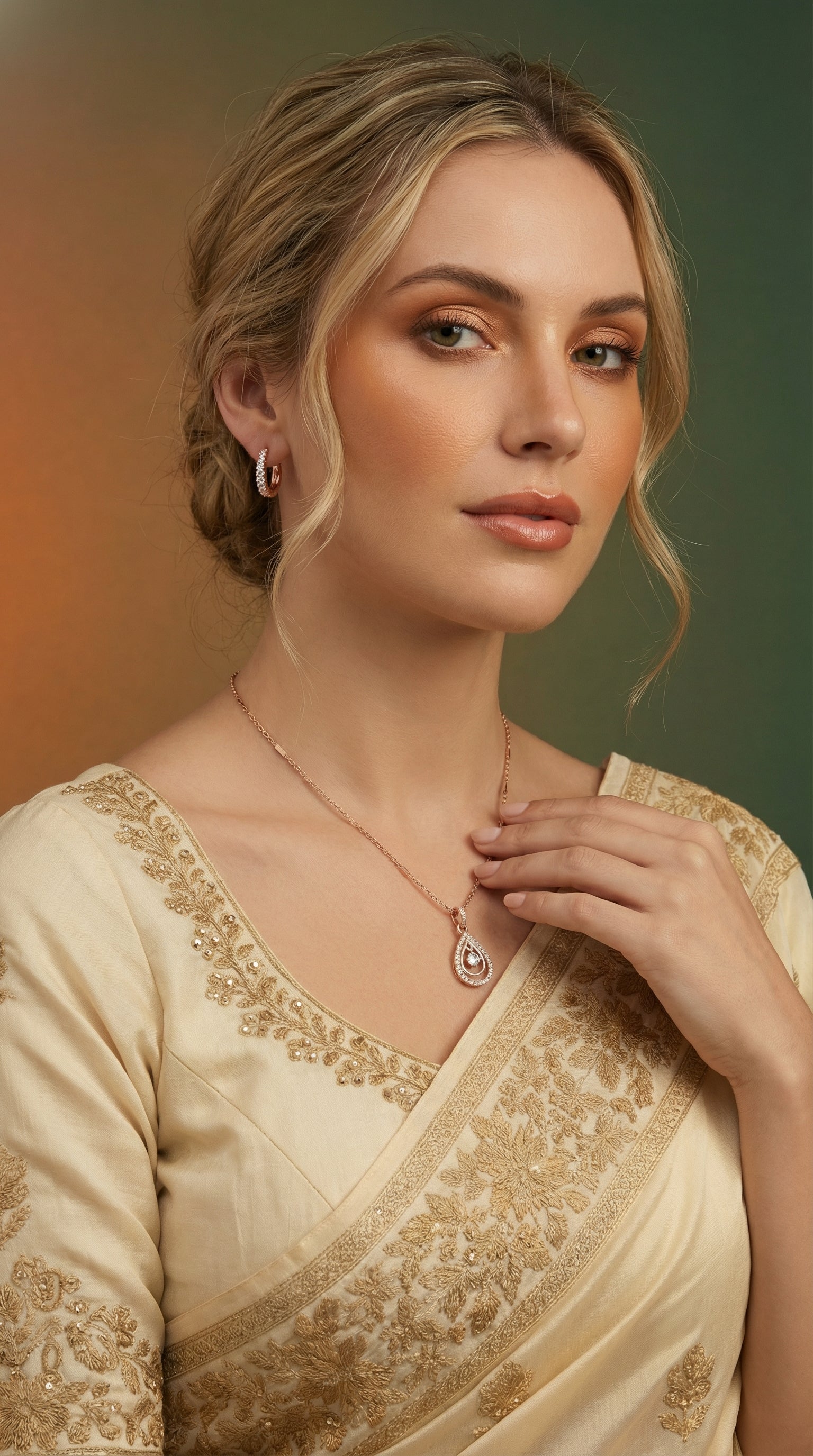 Rose Gold Crystal Drop Teardrop Pendant Necklace