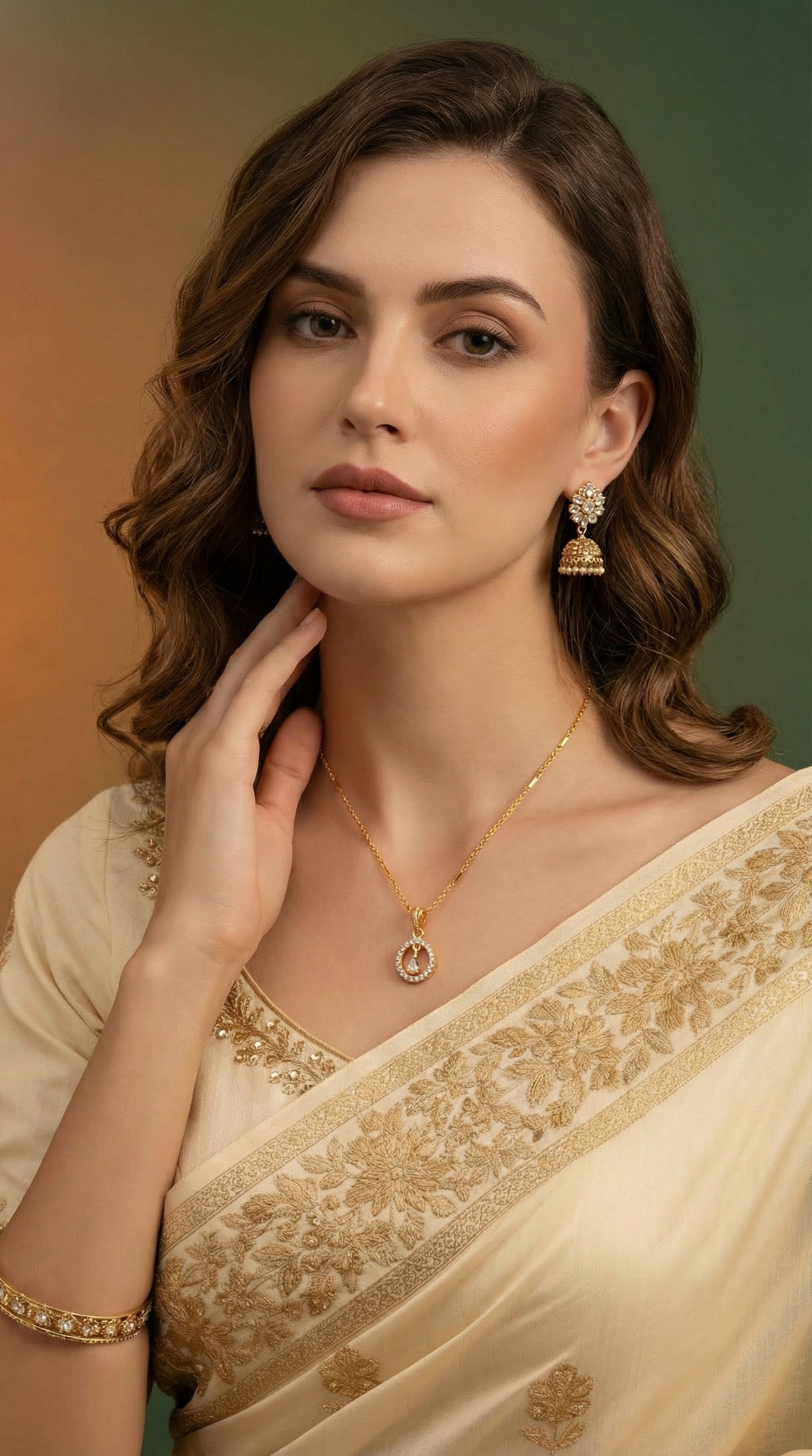 Gold Crystal Halo Drop Pendant Necklace
