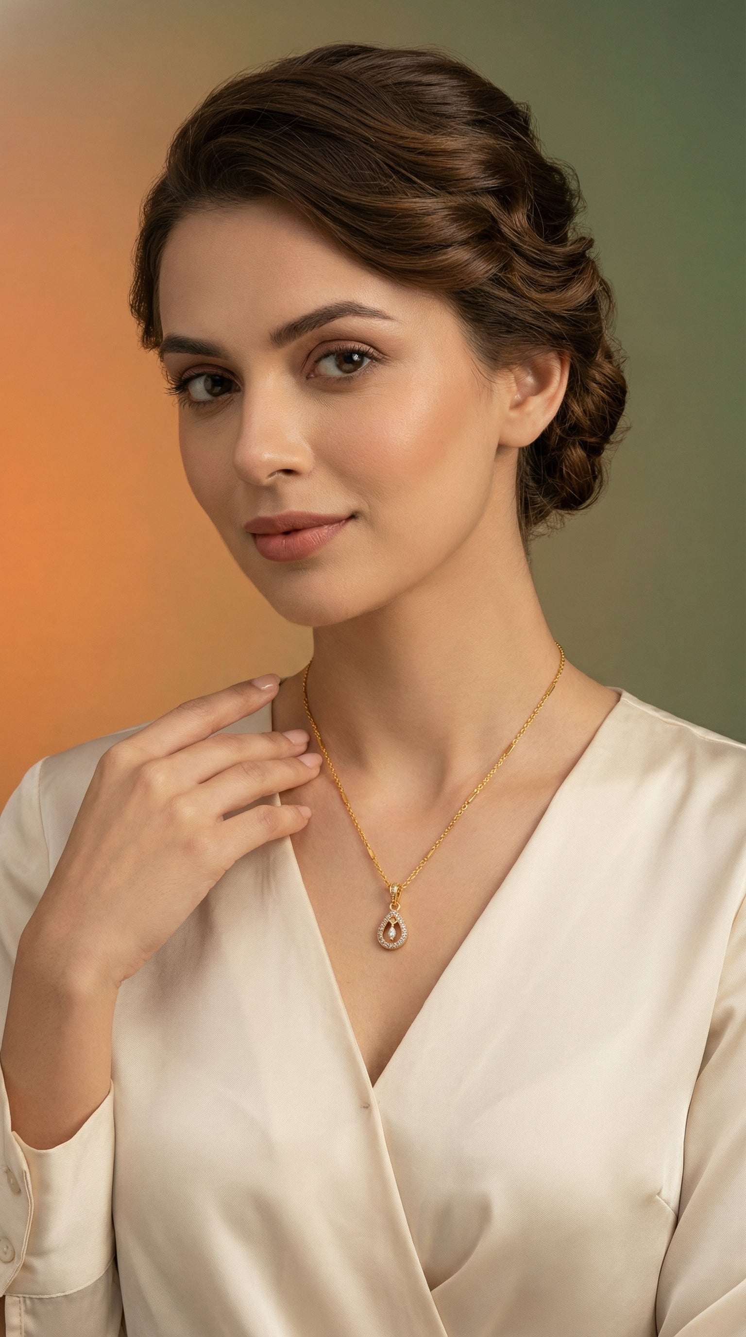 Rose Gold Teardrop Crystal Pendant Necklace