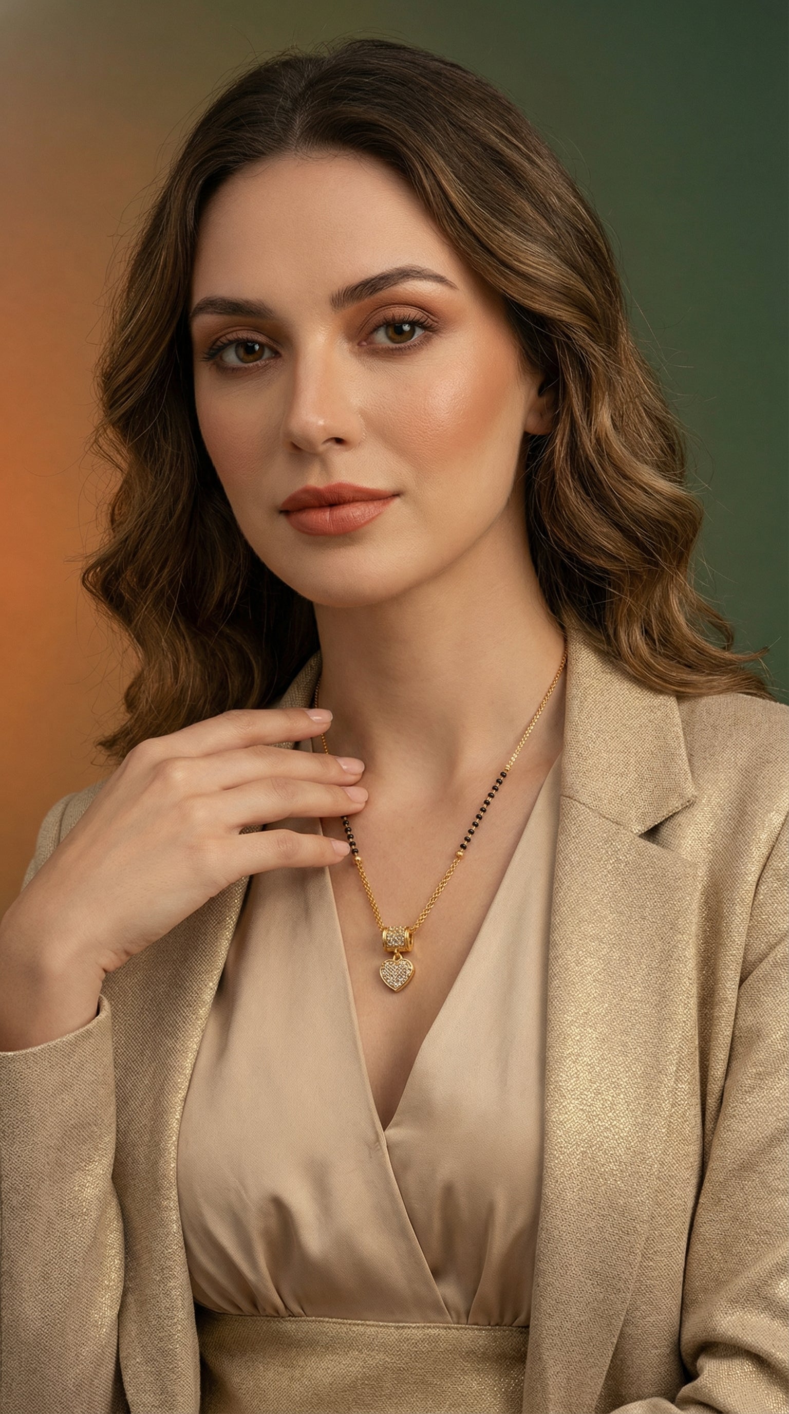 Gold Crystal Heart Mangalsutra