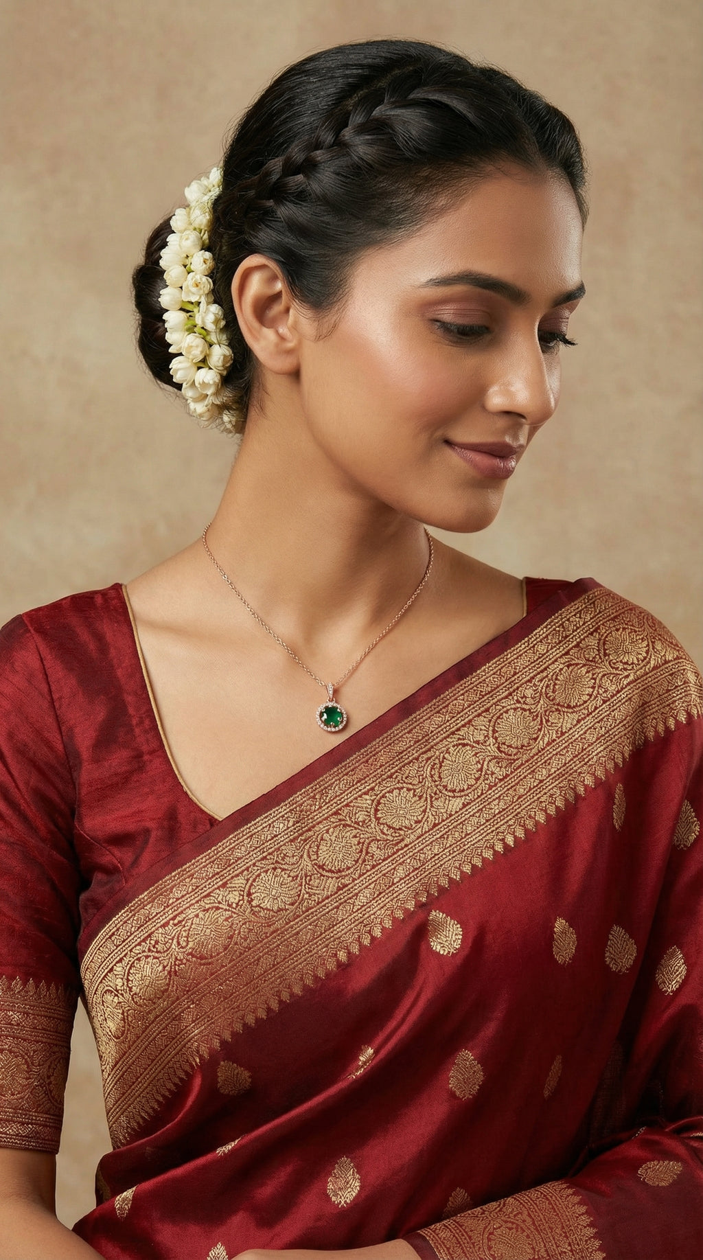 Elegant Emerald Halo Round Pendant Necklace