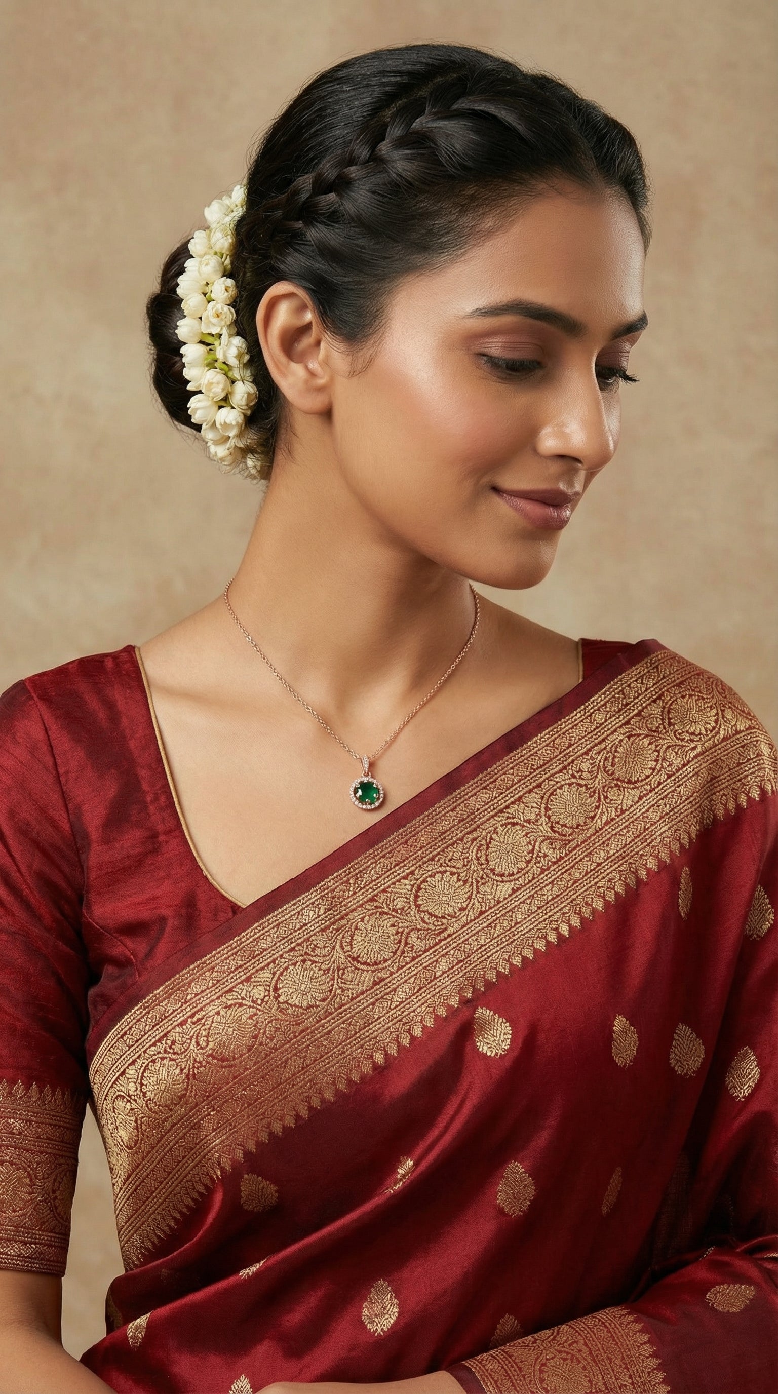 Elegant Emerald Halo Round Pendant Necklace