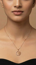Rose Gold Crystal Leaf Circle Pendant Necklace