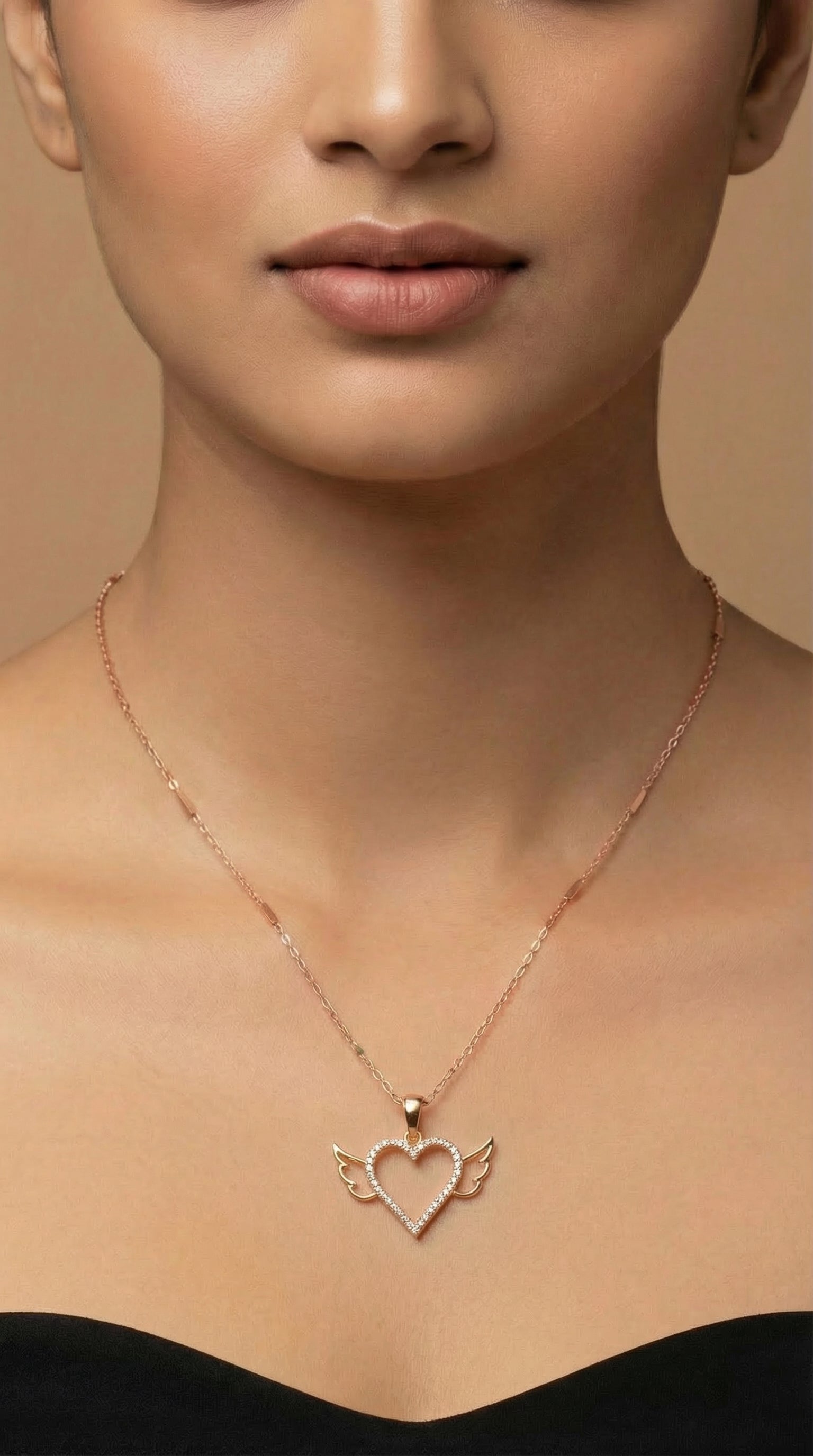 Angel Wings Heart Pendant Necklace