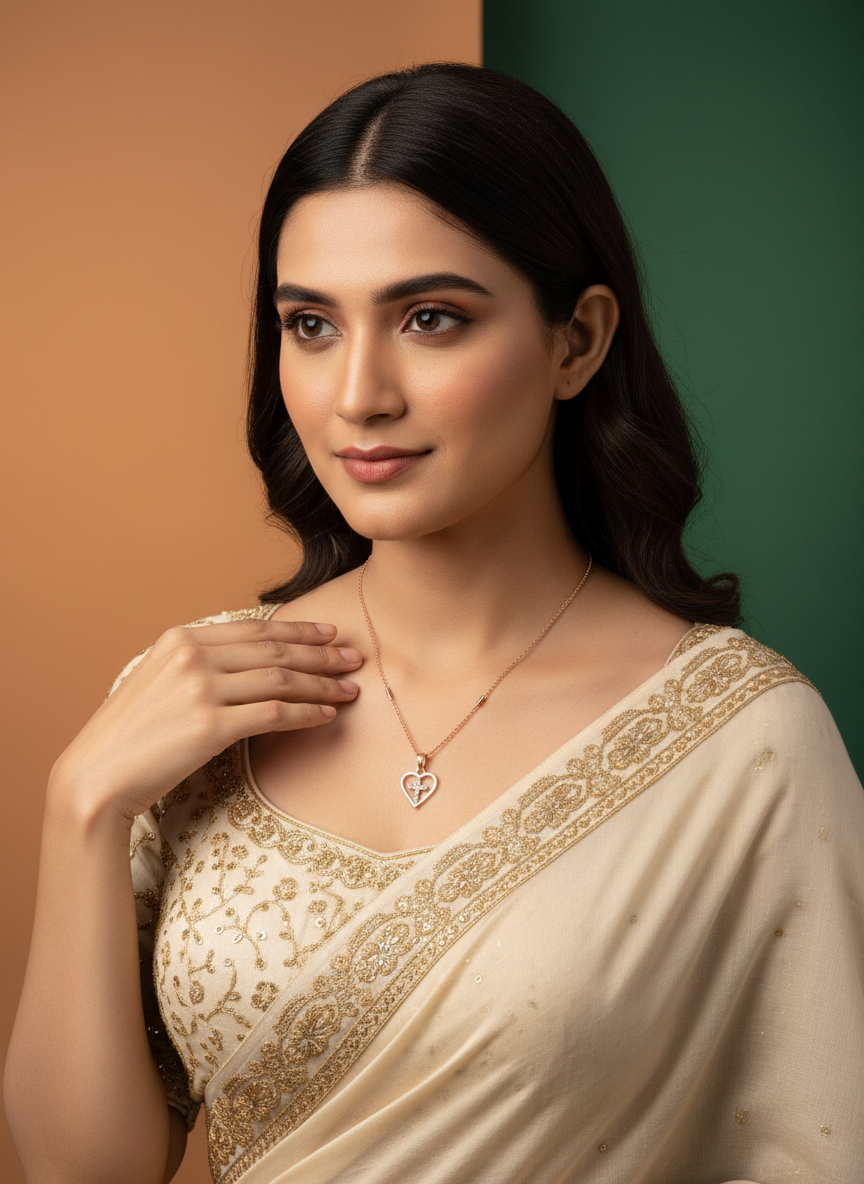 Elegant Heart Cross Pendant Necklace