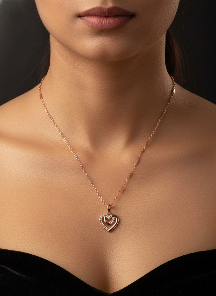Elegant Double Heart Crystal Necklace