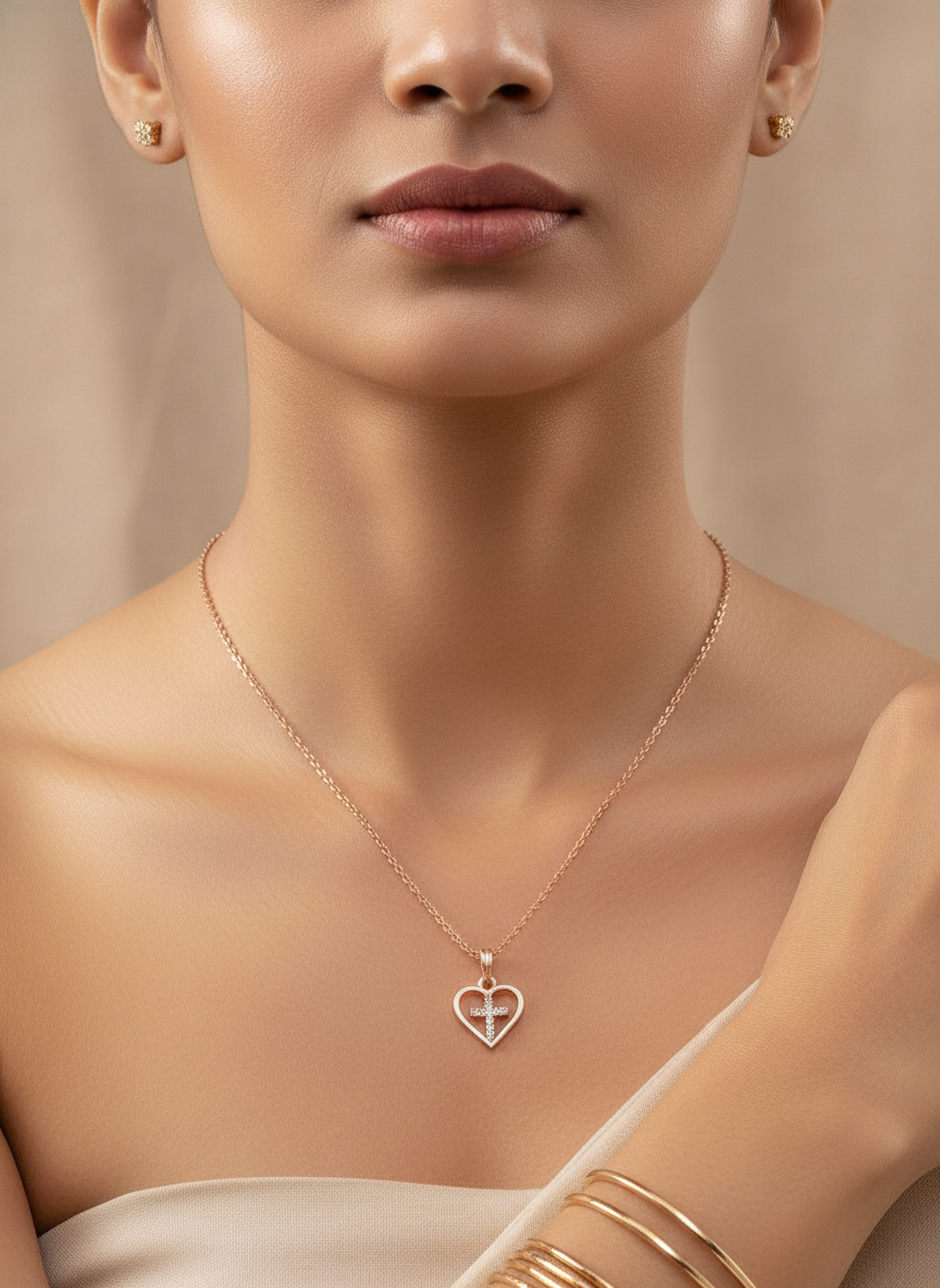 Elegant Heart Cross Pendant Necklace