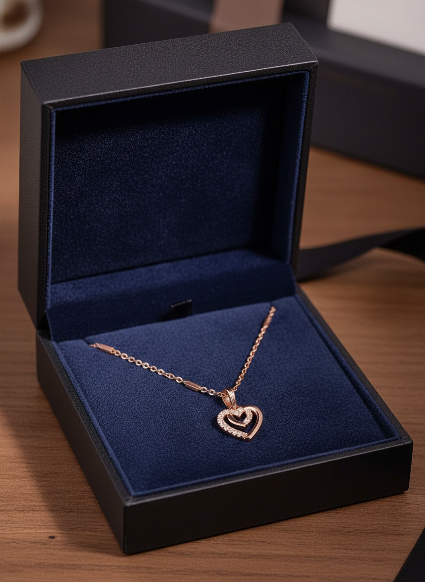 Elegant Double Heart Crystal Necklace