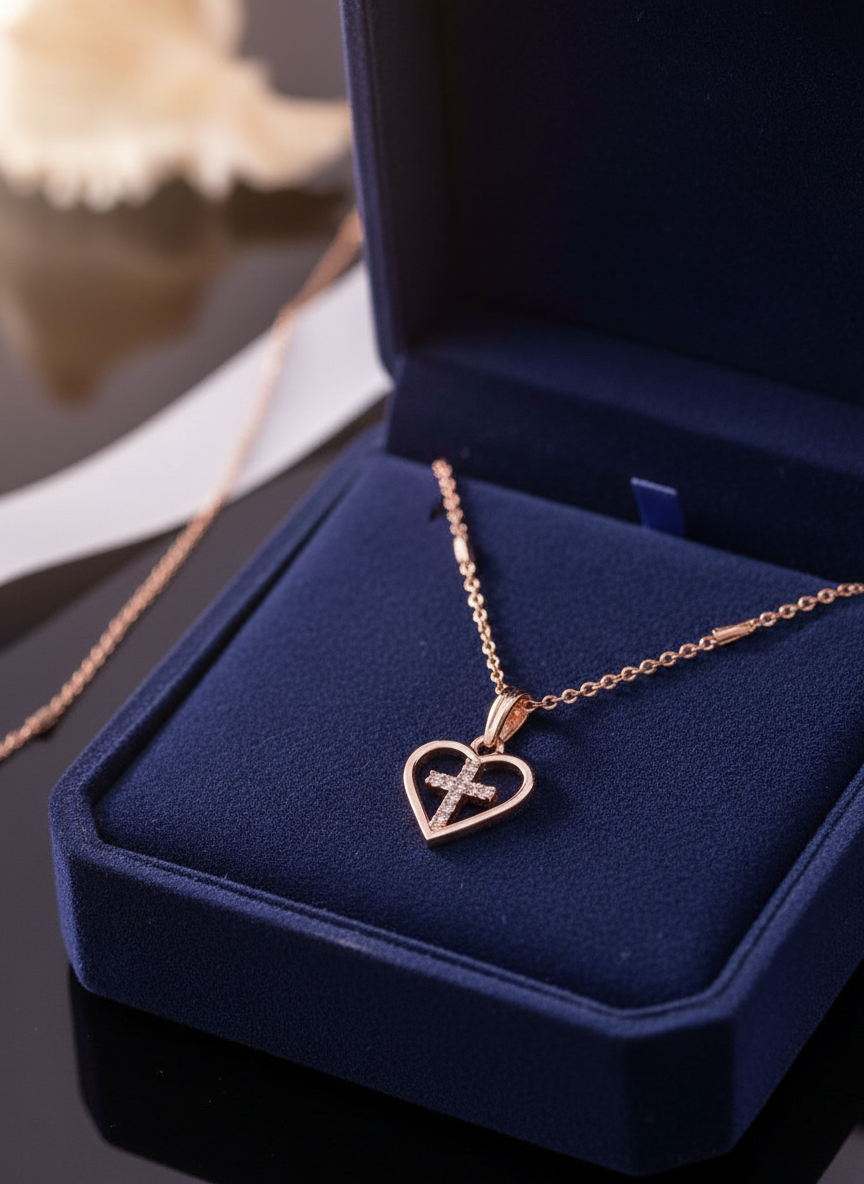 Elegant Heart Cross Pendant Necklace
