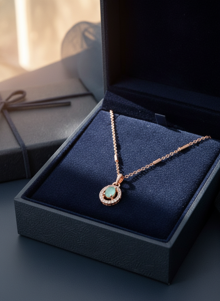 Elegant Emerald Halo Pendant Necklace