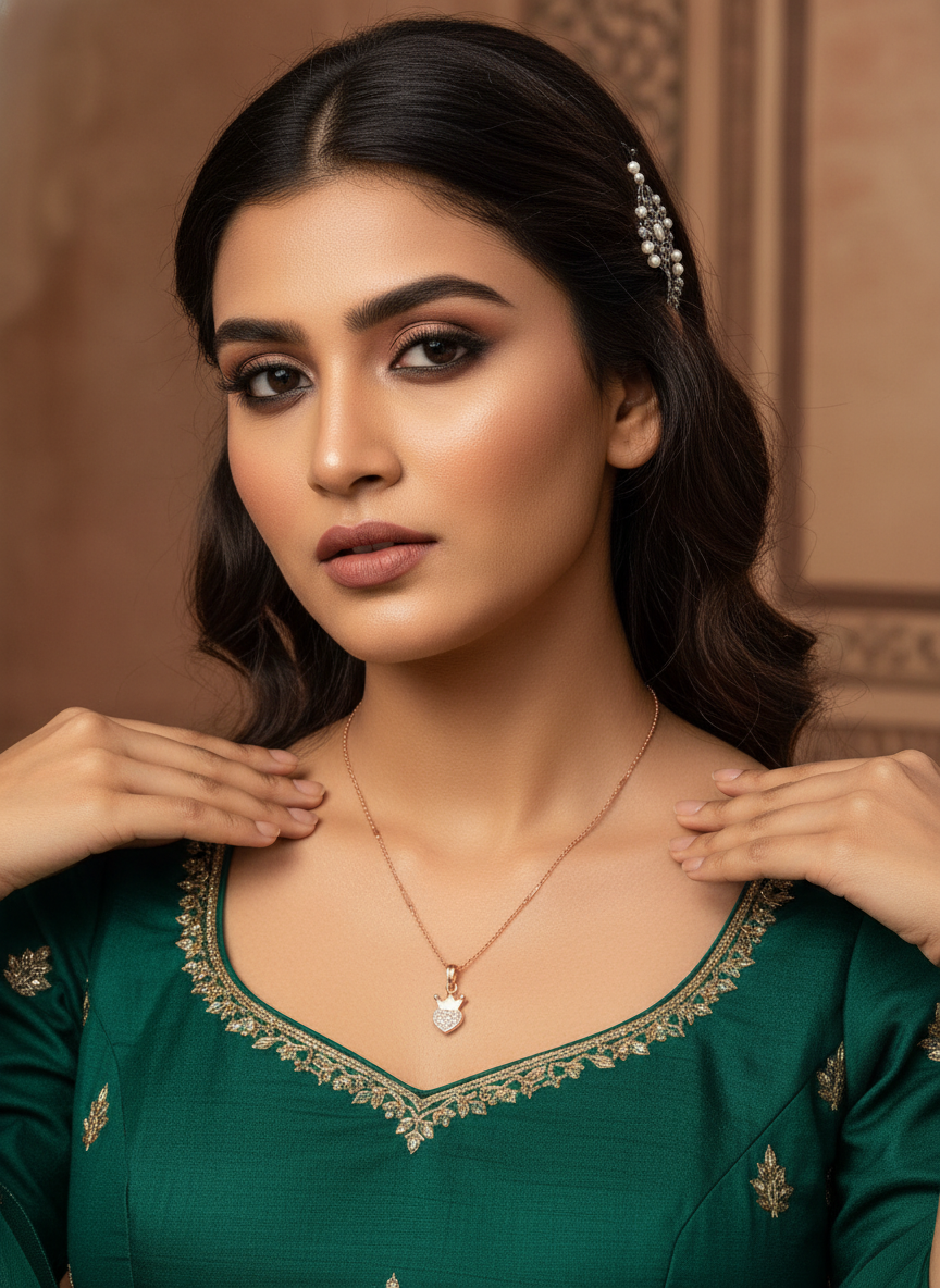 Crown Heart Charm Necklace