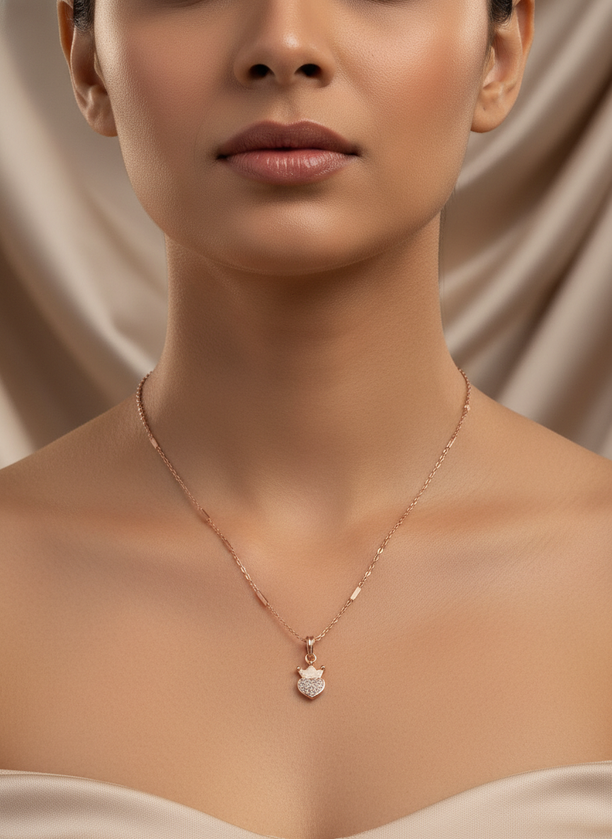 Crown Heart Charm Necklace