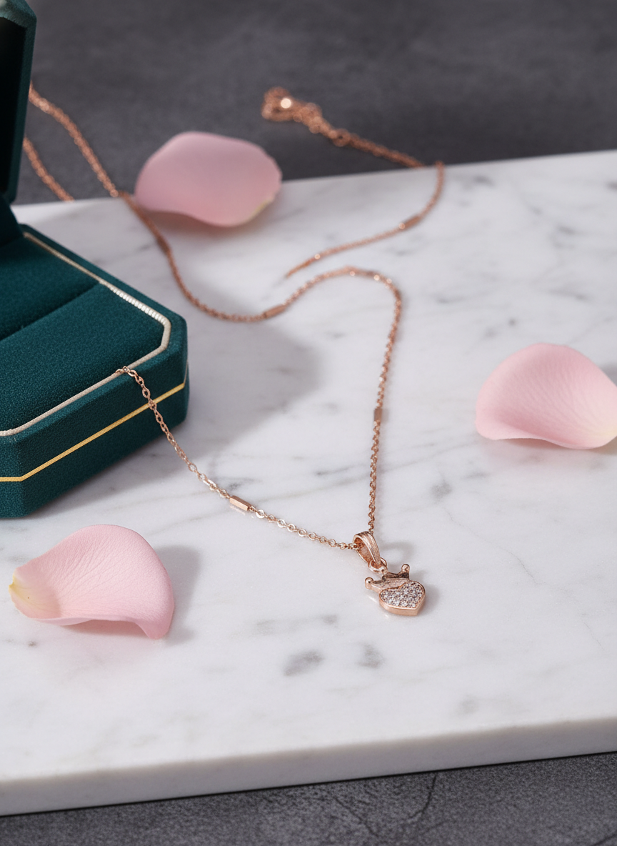 Crown Heart Charm Necklace